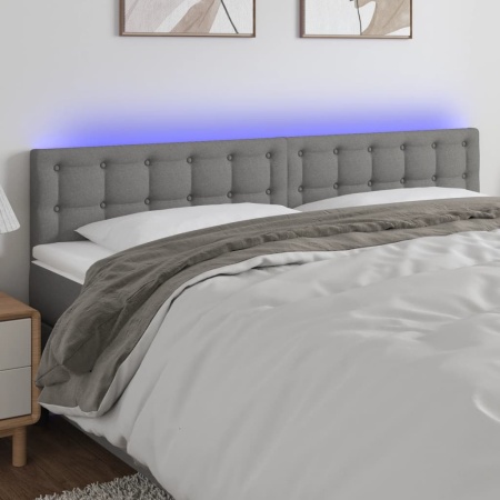 Tăblie de pat cu LED, gri închis, 160x5x78/88 cm, textil