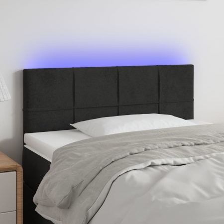 Tăblie de pat cu LED, negru, 100x5x78/88 cm, catifea