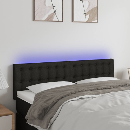 Tăblie de pat cu LED, negru, 144x5x78/88 cm, textil