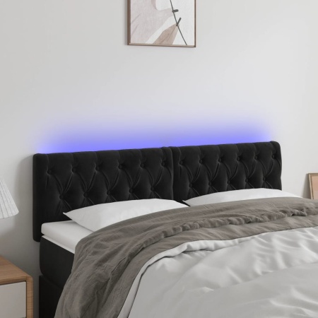 Tăblie de pat cu LED, negru, 160x7x78/88 cm, catifea