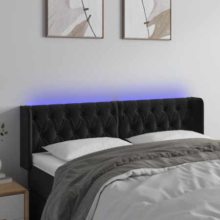 Tăblie de pat cu LED, negru, 163x16x78/88 cm, catifea