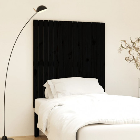 Tăblie de pat pentru perete, negru 95,5x3x110 cm lemn masiv pin - Img 1