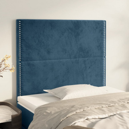 Tăblii de pat, 2 buc, albastru închis, 100x5x78/88 cm, catifea - Img 1