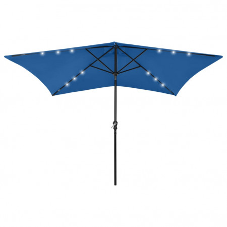 Umbrelă de soare cu stâlp din oțel &amp; LED-uri, albastru, 2x3 m - Img 1