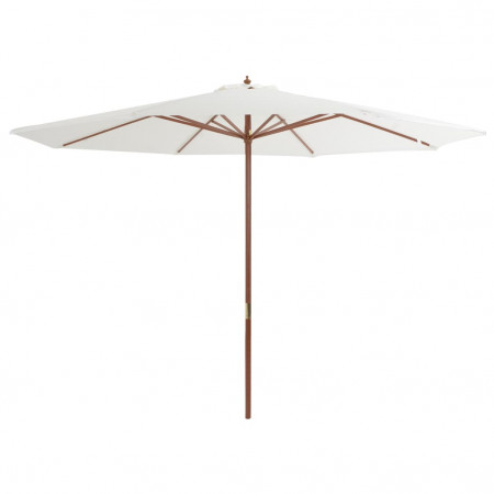 Umbrelă de soare exterior, stâlp din lemn, alb nisipiu, 350 cm - Img 1