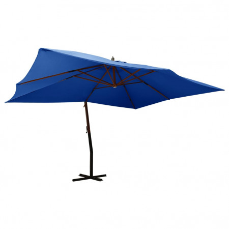 Umbrelă suspendată cu stâlp din lemn, albastru azur, 400x300 cm - Img 1