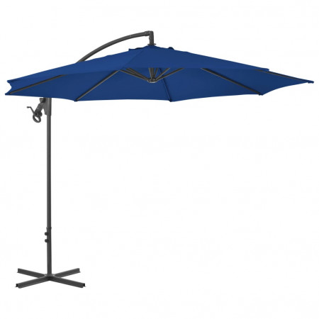 Umbrelă suspendată cu stâlp din oțel, albastru azuriu, 300 cm