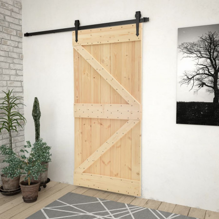 Ușă glisantă cu set feronerie, 100 x 210 cm, lemn masiv de pin - Img 1