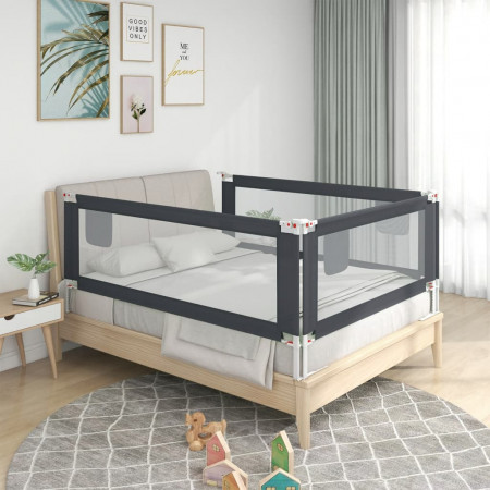 Balustradă de protecție pat copii, gri închis, 200x25 cm textil - Img 1