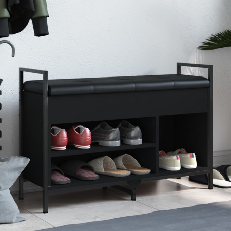 Bancă de pantofi, negru, 85,5x32x57,5 cm, lemn prelucrat - Img 1