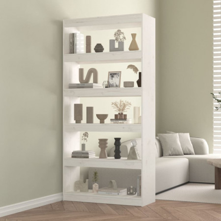Bibliotecă/Separator cameră alb 80x30x167,4 cm lemn masiv pin