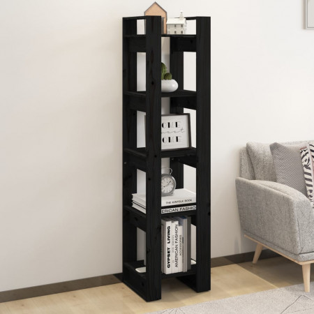 Bibliotecă/Separator cameră negru 41x35x160 cm lemn masiv pin