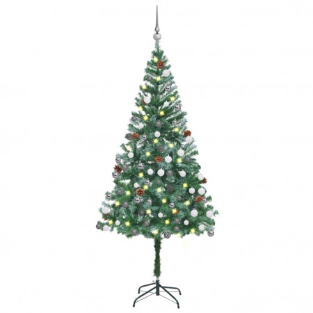 Brad de Crăciun artificial cu LED&amp;globuri&amp;conuri de pin, 180 cm - Img 1