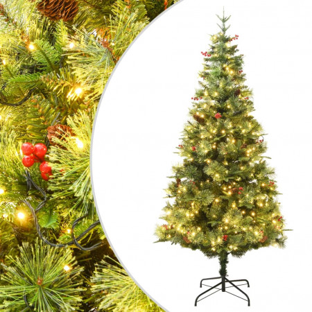 Brad de Crăciun pre-iluminat conuri de pin verde 120 cm PVC/PE