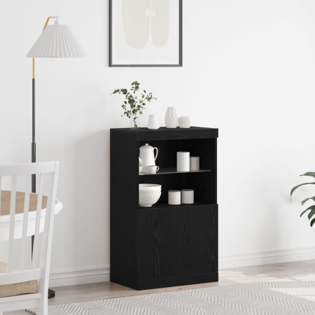 Bufet cu lumini LED Stejar Negru 60x37x100 cm
