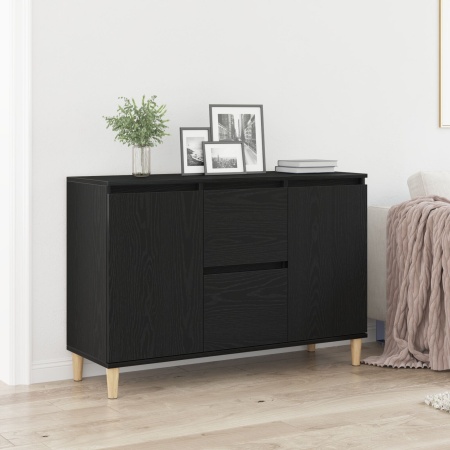 Bufet Negru Stejar 101x35x60 cm din Lemn Ingineresc