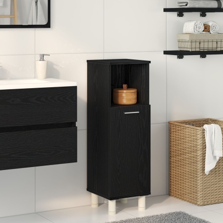 Cabinet de baie Negru Stejar 30x30x95 cm, din lemn prelucrat