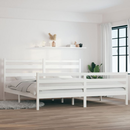 Cadru de pat, 200x200 cm, lemn masiv de pin, alb - Img 1