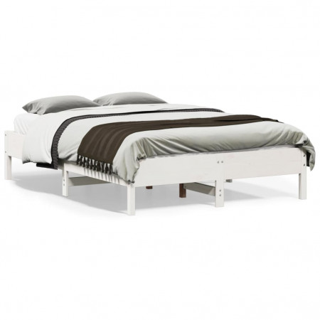 Cadru de pat, alb, 135x190 cm, lemn masiv de pin