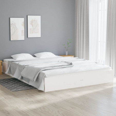 Cadru de pat, alb, 200x200 cm, lemn masiv - Img 1