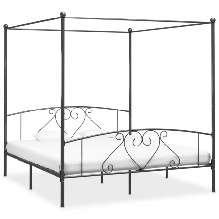 Cadru de pat cu baldachin, gri, 200 x 200 cm, metal