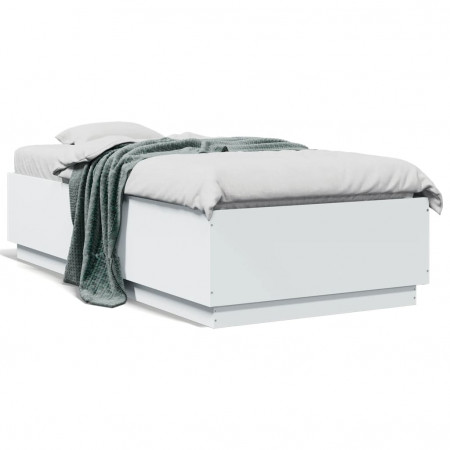 Cadru de pat cu LED, alb, 75x190 cm, lemn prelucrat
