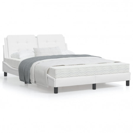 Cadru de pat cu lumini LED, alb, 140x190 cm, piele ecologică