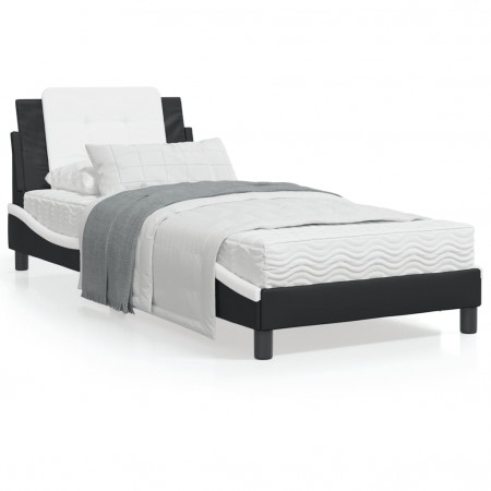 Cadru de pat cu lumini LED negru/alb 90x190 cm piele ecologică