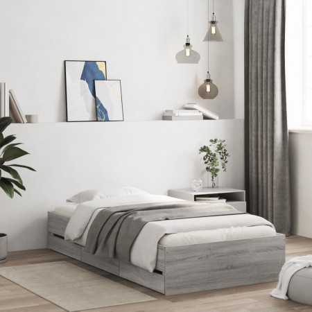 Cadru de pat cu sertare gri sonoma 100x200 cm lemn prelucrat