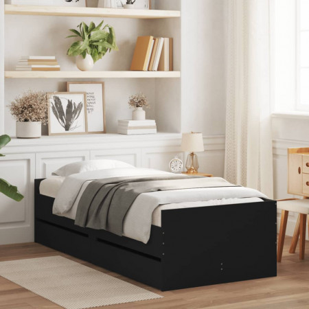 Cadru de pat cu sertare, negru, 75x190 cm mic, single - Img 1