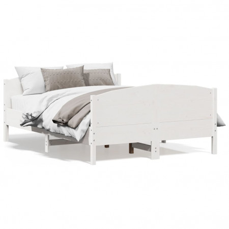 Cadru de pat cu tăblie, alb, 135x190 cm, lemn masiv de pin