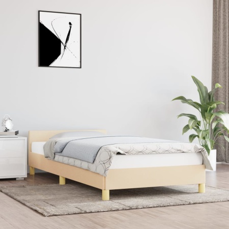 Cadru de pat cu tăblie fără saltea, crem, 90x200 cm, textil
