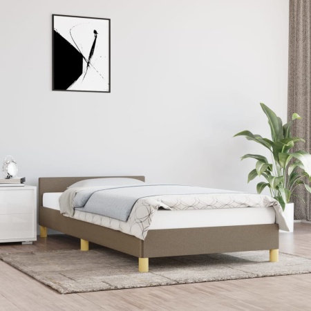 Cadru de pat cu tăblie fără saltea, taupe, 90x200 cm, textil