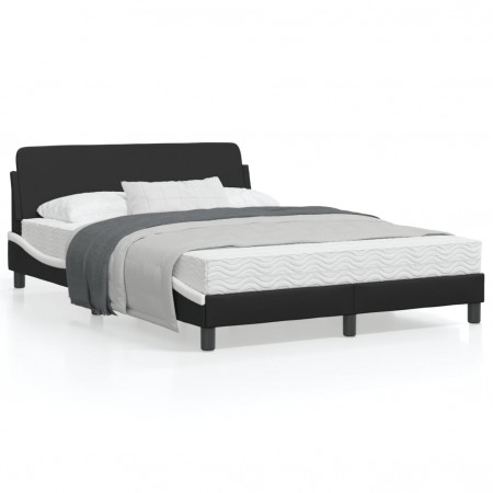 Cadru de pat cu tăblie, negru/alb, 140x200 cm, piele ecologică - Img 1