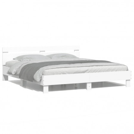Cadru de pat cu tăblie și LED, alb, 180x200 cm
