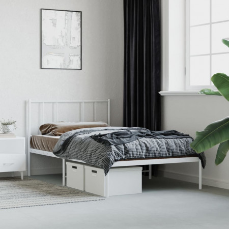 Cadru de pat din metal cu tăblie, alb, 100x200 cm