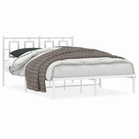 Cadru de pat metalic cu tăblie, alb, 140x190 cm - Img 1