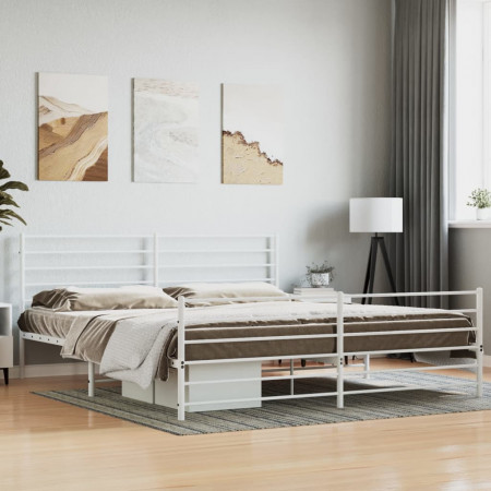 Cadru de pat metalic cu tăblie de cap/picioare, alb, 193x203 cm