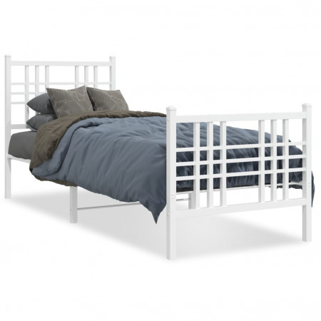 Cadru de pat metalic cu tăblie de cap/picioare, alb, 75x190 cm