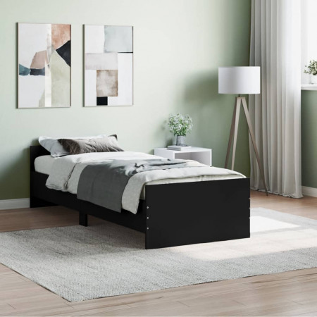 Cadru de pat mic single, negru, 75x190 cm, lemn prelucrat