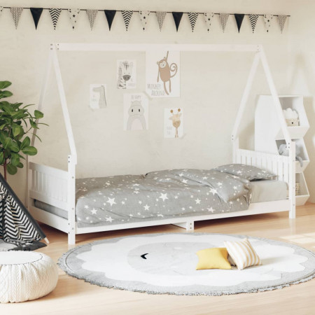 Cadru de pat pentru copii, alb, 80x200 cm, lemn masiv de pin