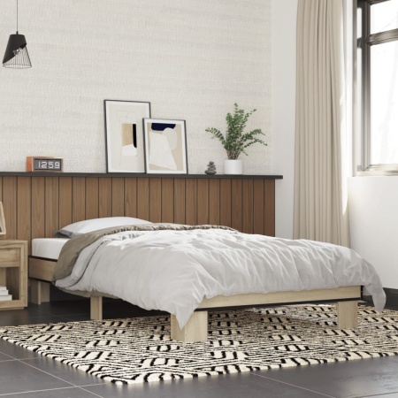 Cadru de pat, stejar sonoma, 90x200 cm, lemn prelucrat și metal