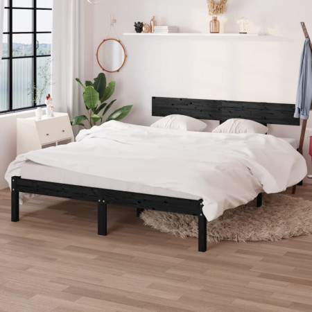 Cadru de pat UK King, negru, 150x200 cm lemn masiv pin