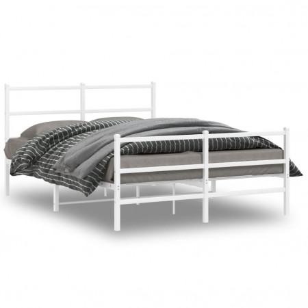 Cadru pat metalic cu tăblie de cap/picioare , alb, 140x200 cm