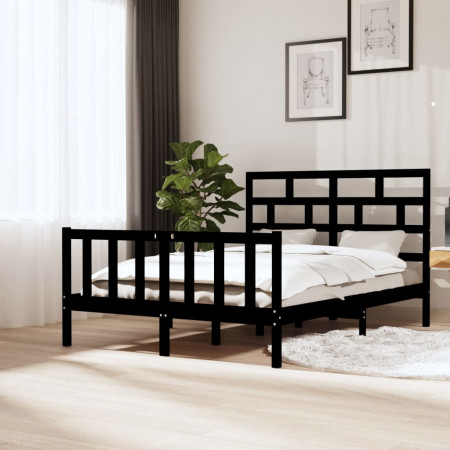 Cadru pat, negru, 140x200 cm, lemn masiv de pin
