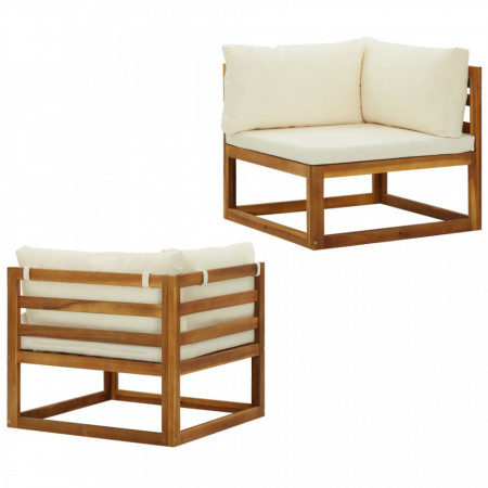 Canapele de colț modulare cu perne, 2 buc., alb crem - Img 1