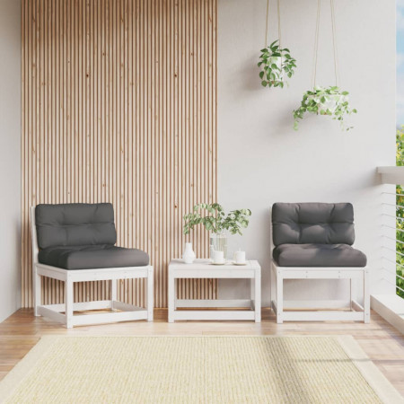 Canapele de grădină cu perne, 2 buc., alb, lemn masiv de pin