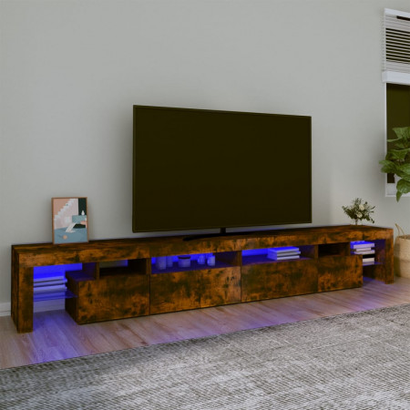 Comodă TV cu lumini LED, stejar fumuriu, 260x36,5x40cm