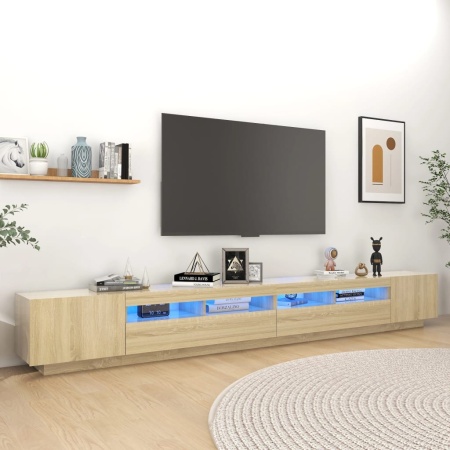 Comodă TV cu lumini LED, stejar sonoma, 300x35x40 cm