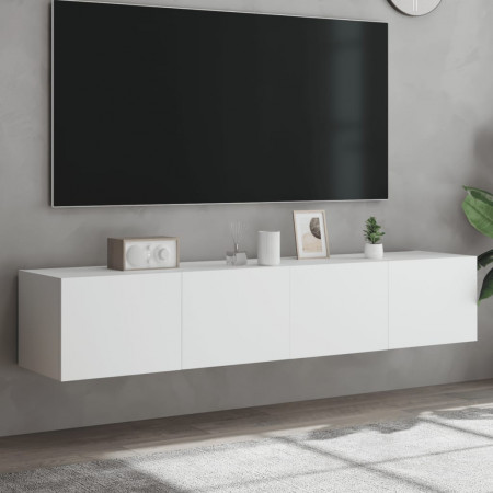 Comode TV de perete cu lumini LED, 2 buc., alb, 80x35x31 cm - Img 1